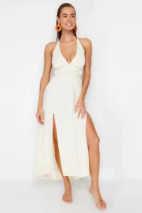 TRENDYOLMİLLA beachwear Ecru Knitting slit Maxi Dress