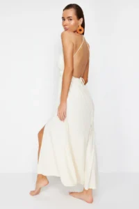 TRENDYOLMİLLA beachwear Ecru Knitting slit Maxi Dress - Image 3