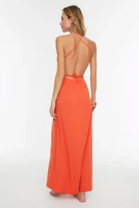 TRENDYOLMİLLA Orange Knitting slit Maxi Beach Dress - Image 5