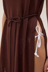 TRENDYOLMİLLA Brown Knitting slit Maxi Beach Dress - Image 3