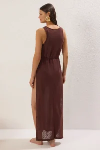 TRENDYOLMİLLA Brown Knitting slit Maxi Beach Dress - Image 4