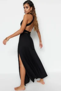 TRENDYOLMİLLA Black Knitting Binding Detailed Maxi Beach Dress - Image 2