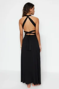 TRENDYOLMİLLA Black Knitting Binding Detailed Maxi Beach Dress - Image 5