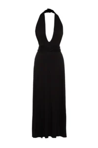 TRENDYOLMİLLA Black Knitting Binding Detailed Maxi Beach Dress - Image 7