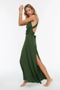 TRENDYOLMİLLA beachwear Khaki Knitting Binding Detailed Maxi Dress