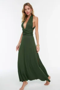 TRENDYOLMİLLA beachwear Khaki Knitting Binding Detailed Maxi Dress - Image 5