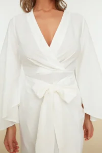 TRENDYOLMİLLA beachwear White Weaving Binding Detailed Mini Dress - Image 2