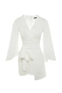 TRENDYOLMİLLA beachwear White Weaving Binding Detailed Mini Dress - Image 6