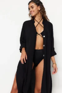 TRENDYOLMİLLA beachwear Black Weaving slit Midi Dress - Image 3