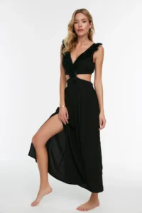 TRENDYOLMİLLA Black Weaving Accessory Detailed Maxi Beach Dress