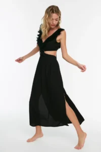 TRENDYOLMİLLA Black Weaving Accessory Detailed Maxi Beach Dress - Image 2