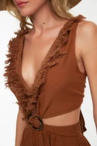 TRENDYOLMİLLA Cinnamon Weaving Accessory Detailed Maxi Beach Dress - Image 4