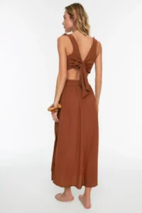 TRENDYOLMİLLA Cinnamon Weaving Accessory Detailed Maxi Beach Dress - Image 5