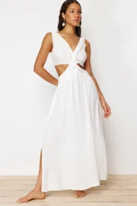 TRENDYOLMİLLA beachwear Ecru Weaving Accessory Detailed Maxi Dress