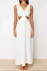 TRENDYOLMİLLA beachwear Ecru Weaving Accessory Detailed Maxi Dress - Image 5