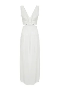 TRENDYOLMİLLA beachwear Ecru Weaving Accessory Detailed Maxi Dress - Image 7