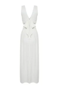 TRENDYOLMİLLA beachwear Ecru Weaving Accessory Detailed Maxi Dress - Image 9