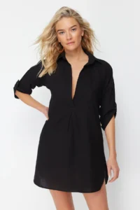 TRENDYOLMİLLA beachwear Black Weaving Mini Dress - Image 2