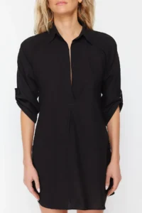 TRENDYOLMİLLA beachwear Black Weaving Mini Dress - Image 4