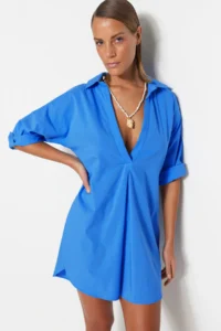 TRENDYOLMİLLA Mavi Weaving Beach Mini Dress