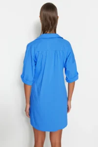 TRENDYOLMİLLA Mavi Weaving Beach Mini Dress - Image 4