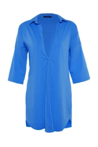 TRENDYOLMİLLA Mavi Weaving Beach Mini Dress - Image 6