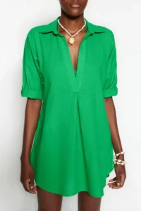 TRENDYOLMİLLA Light Green Weaving Beach Mini Dress - Image 4