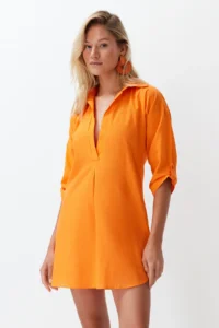 TRENDYOLMİLLA Orange Weaving Beach Mini Dress - Image 6