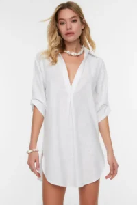 TRENDYOLMİLLA White Weaving Beach Mini Dress