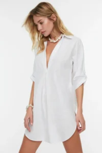 TRENDYOLMİLLA White Weaving Beach Mini Dress - Image 2