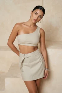 TRENDYOLMiLLA beachwear Beige Weaving Arched Super High Waist Mini Shorts & Bermuda
