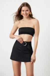TRENDYOLMiLLA Black Weaving Arched Beach Mini Super High Waist Shorts & Bermuda - Image 2