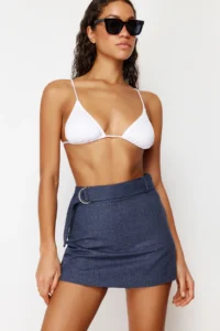 TRENDYOLMiLLA Mavi Weaving Arched Beach Mini Super High Waist Shorts & Bermuda