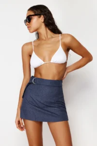 TRENDYOLMiLLA Mavi Weaving Arched Beach Mini Super High Waist Shorts & Bermuda - Image 3