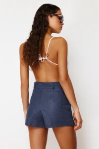 TRENDYOLMiLLA Mavi Weaving Arched Beach Mini Super High Waist Shorts & Bermuda - Image 5