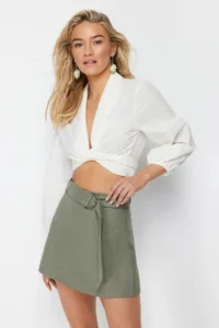 TRENDYOLMiLLA Khaki Weaving Arched Beach Mini Super High Waist Shorts & Bermuda - Image 2