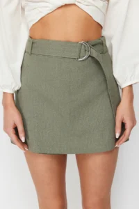 TRENDYOLMiLLA Khaki Weaving Arched Beach Mini Super High Waist Shorts & Bermuda - Image 4