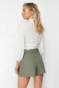 TRENDYOLMiLLA Khaki Weaving Arched Beach Mini Super High Waist Shorts & Bermuda - Image 6