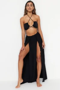 TRENDYOLMiLLA Black Weaving slit Maxi Beach Skirt