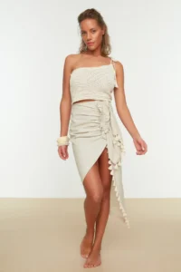TRENDYOLMiLLA beachwear Beige Weaving Tassel Midi Skirt