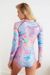 TRENDYOLMİLLA Abstract Patterned Zippered Surfer Covered Regular Swimsuit - Image 4