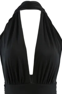 TRENDYOLMİLLA Black Drapeli Deep V-neck Covered hipster Swimsuit - Image 6