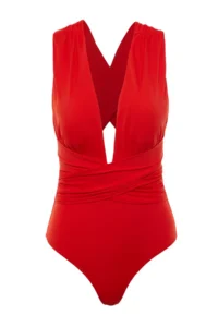 TRENDYOLMİLLA Rejection Drapeli Deep V-neck Covered hipster Swimsuit - Image 5