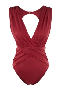 TRENDYOLMİLLA Burgundy Drapeli Deep V-neck Covered Regular Swimsuit - Image 6