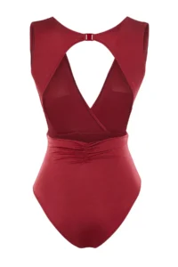 TRENDYOLMİLLA Burgundy Drapeli Deep V-neck Covered Regular Swimsuit - Image 8