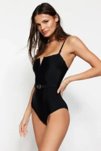 TRENDYOLMİLLA Black Arched Strapless Covered hipster Swimsuit - Image 2