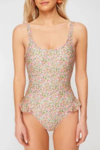 TRENDYOLMİLLA Floral Patterned Frilly U-Neck Covered Regular Swimsuit - Image 4