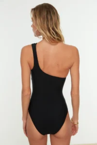 TRENDYOLMİLLA Black Drapeli One Shoulder Covered Regular Swimsuit - Image 5