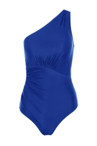 TRENDYOLMİLLA Saks Blue Drapeli One Shoulder Covered Regular Swimsuit - Image 6