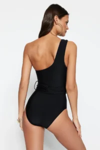 TRENDYOLMİLLA Black Drapeli One Shoulder Covered Regular Swimsuit - Image 6